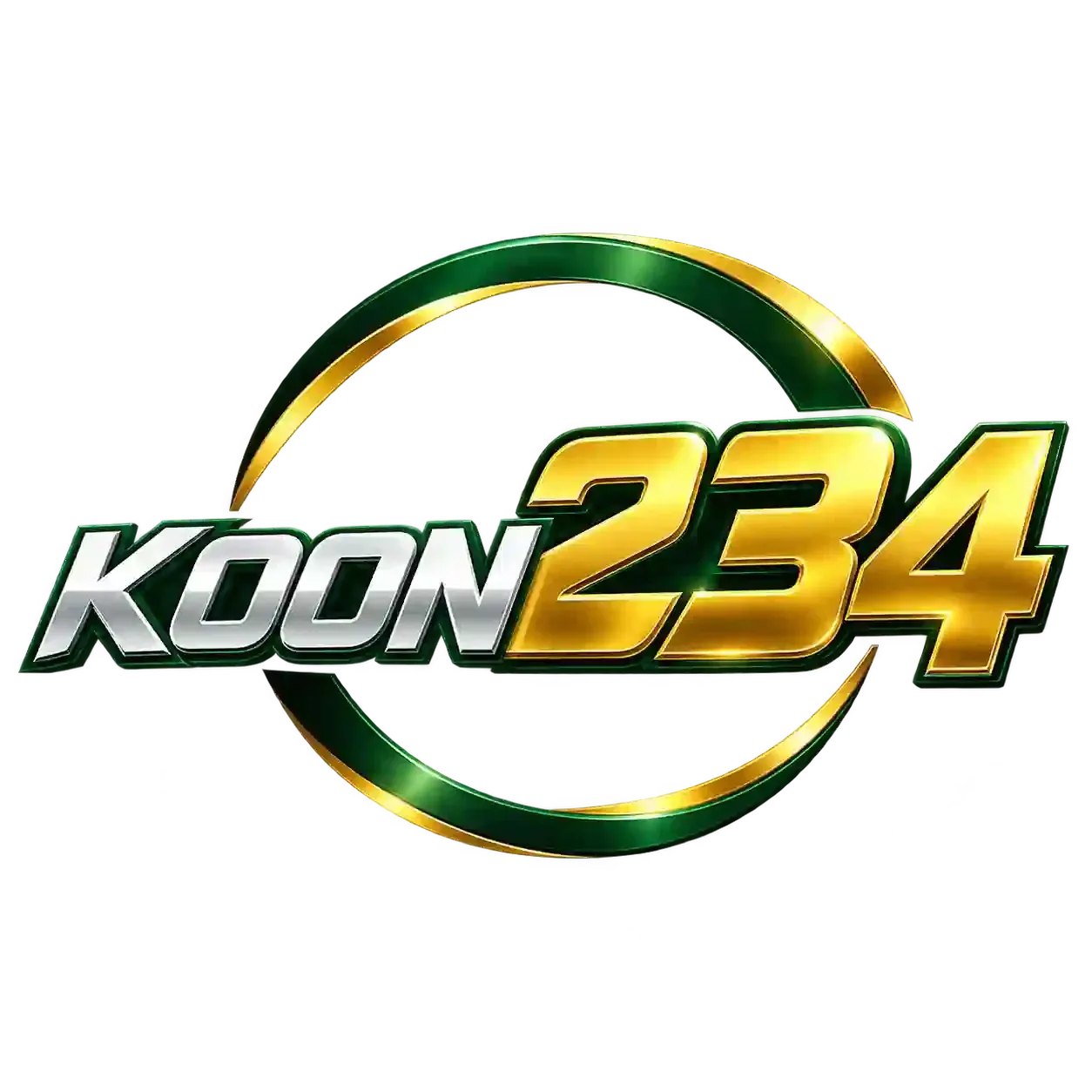 โลโก้ KOON234 บนพื้นโปร่งใส เป็นวงแหวนหนาสีเขียวมรกตเข้มไล่เงาทองวางอยู่ด้านหลัง ด้านหน้าเป็นตัวอักษรละตินหนาสามมิติคำว่า KOON สีเงินโครเมียมตัดขอบเขียวมรกตเข้ม ต่อด้วยตัวเลข 234 สามมิติสีทองไล่เงาวาวตัดขอบเขียวเข้ม ทั้งแถบเอียงขึ้นเล็กน้อยไปทางขวา